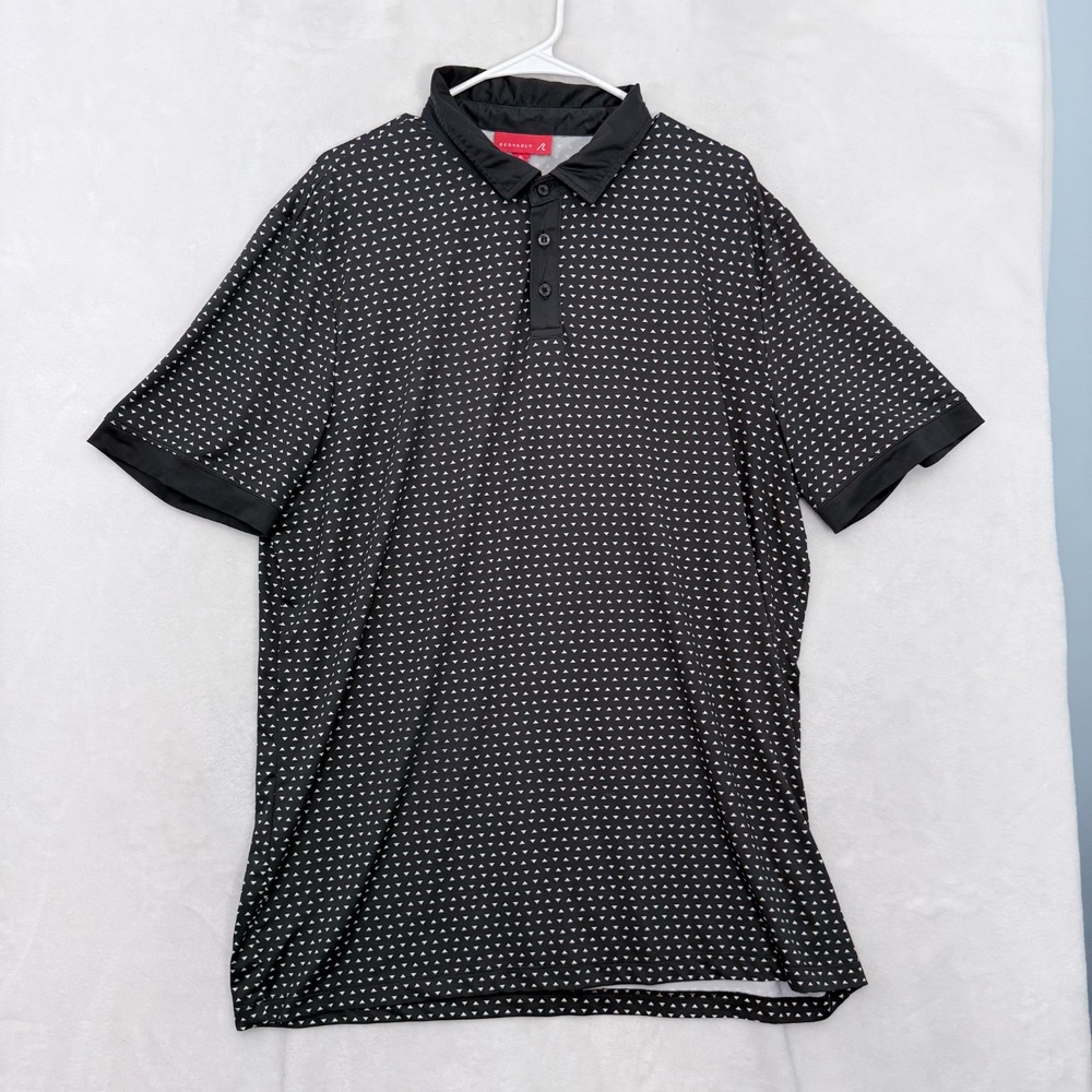 Redvanly Polo Shirt Mens XL Black Geometric Golf Performance Broken Sound Club